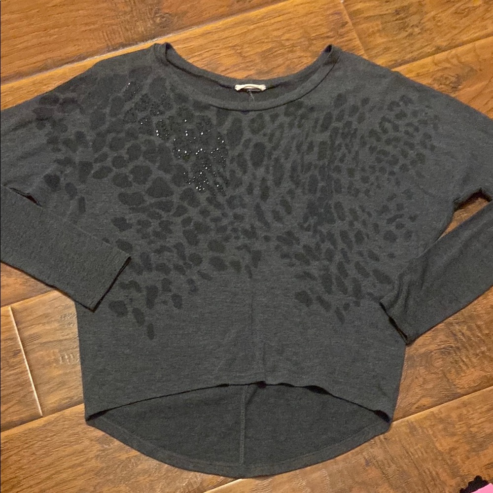 Misope Charcoal Leopard Print Long Sleeve Tee